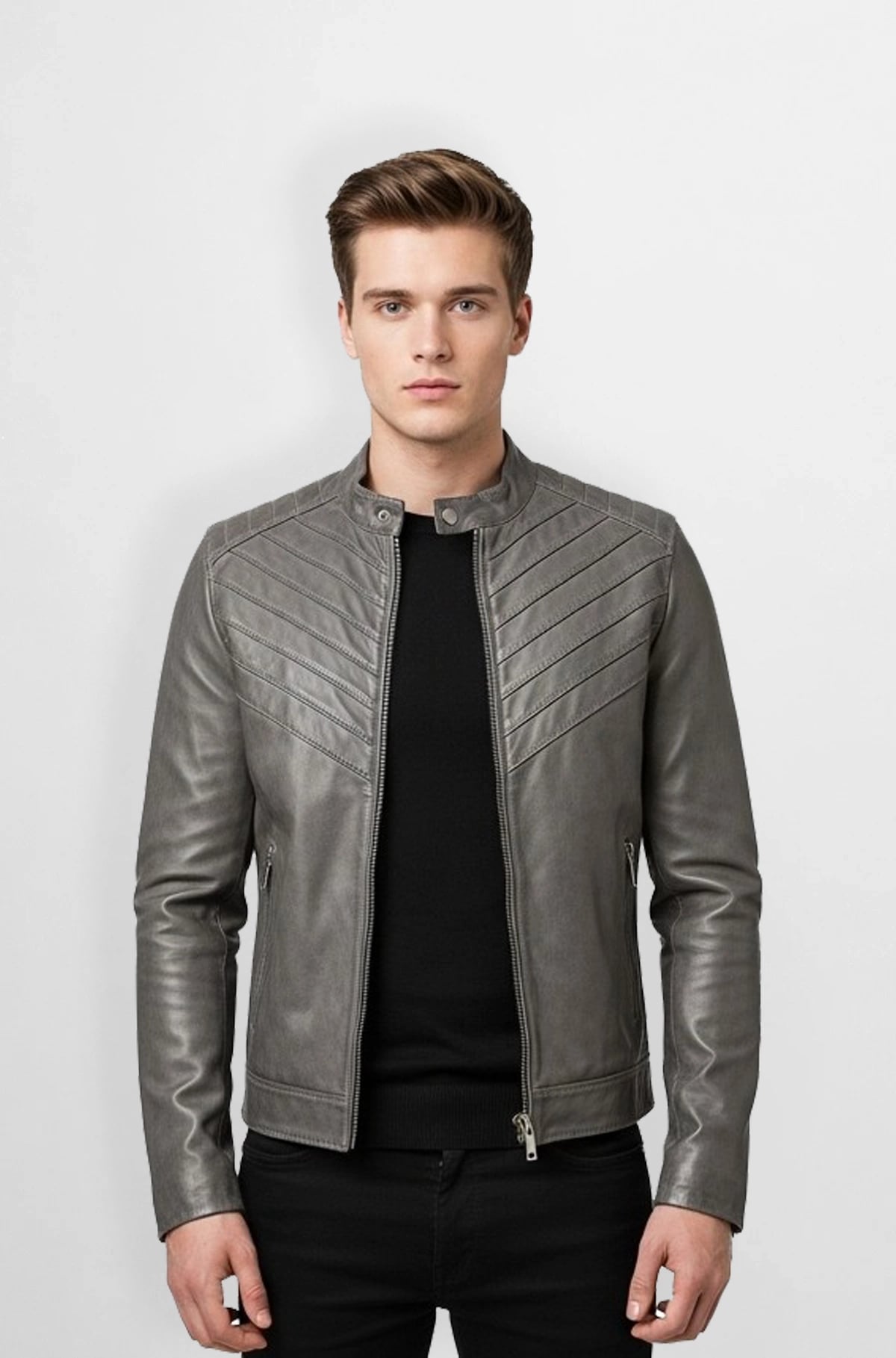 Thunder Grey Leather Bomber Jacket Thunder Grey Leather Bomber Jacket