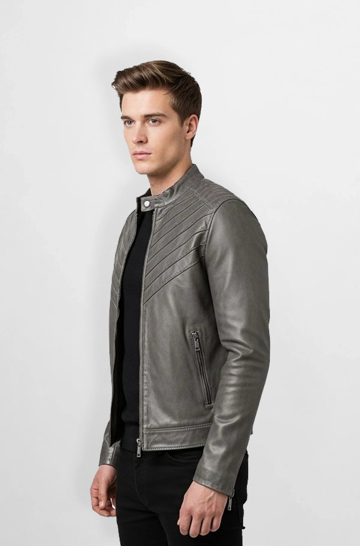 Thunder Grey Leather Bomber Jacket Thunder Grey Leather Bomber Jacket