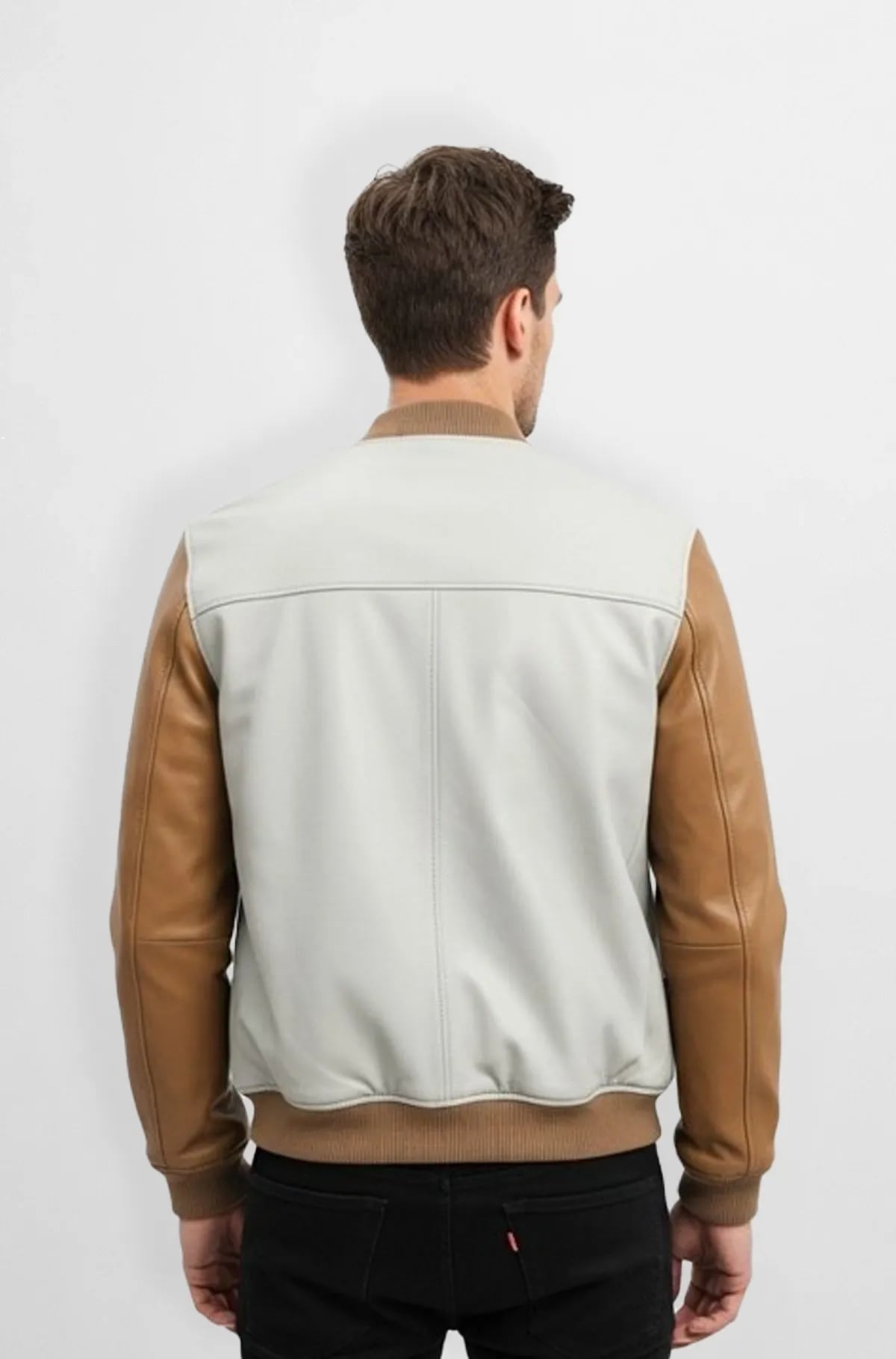 Urban Contrast Panel Leather Bomber Jacket Urban Contrast Panel Leather Bomber Jacket