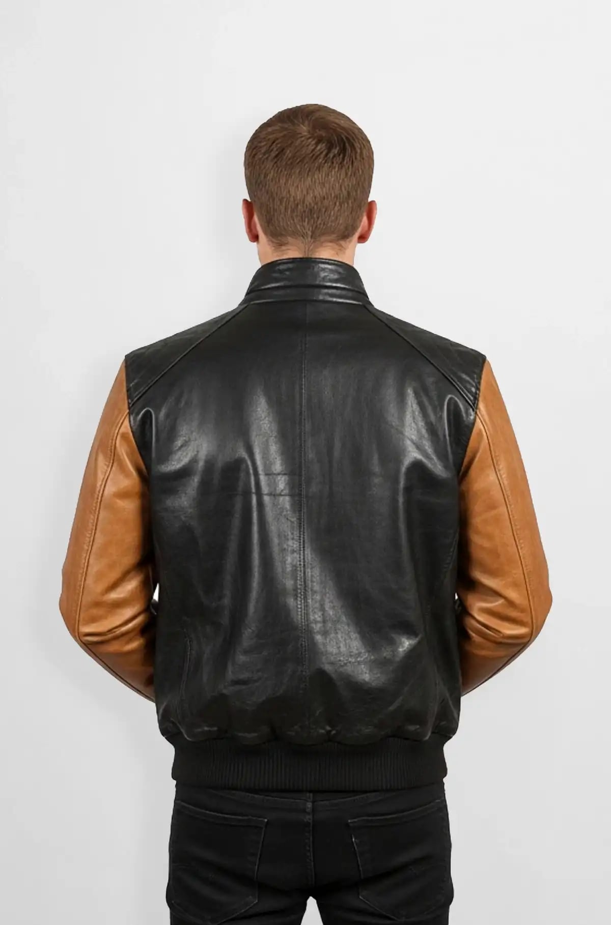 Urban Edge Black and Tan Bomber Leather Jacket Urban Edge Black and Tan Bomber Leather Jacket