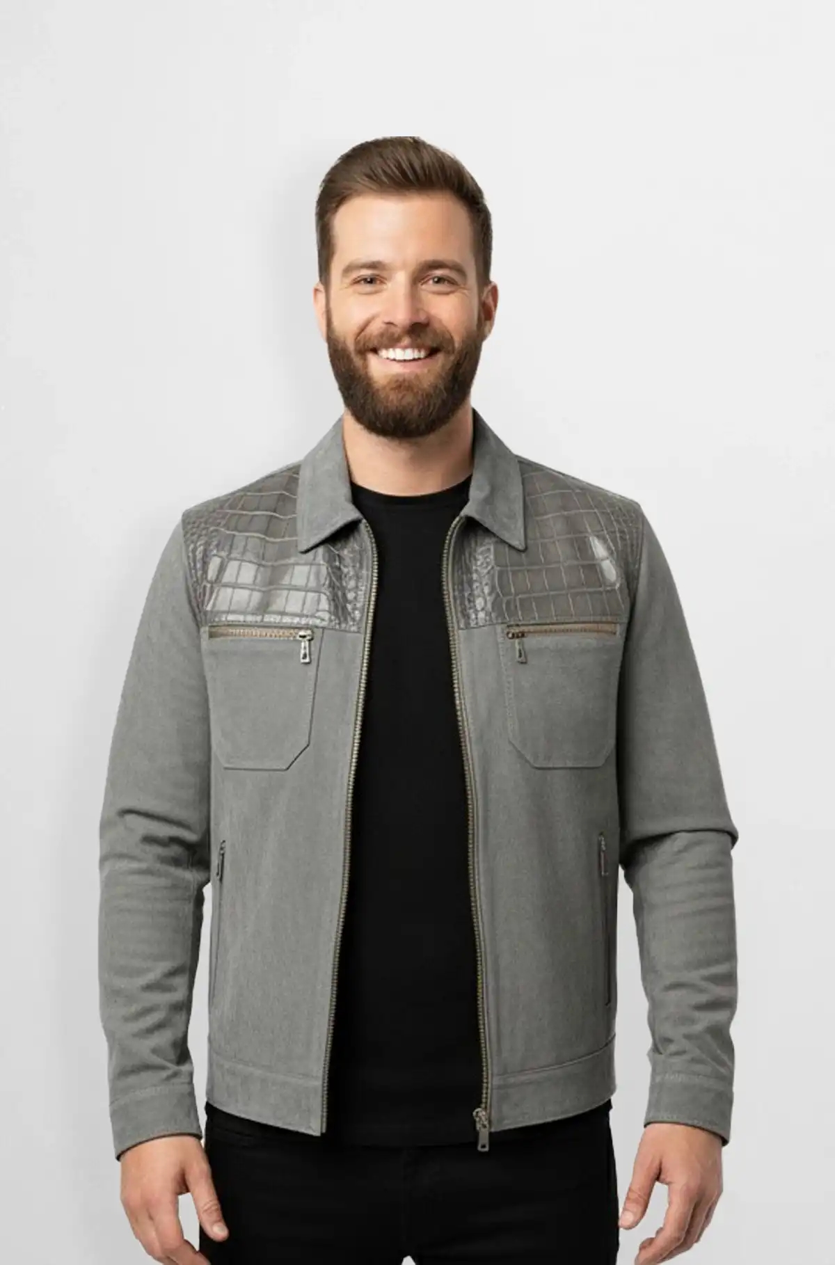 Urban Luxe Suede Croc Panel Jacket Urban Luxe Suede Croc Panel Jacket