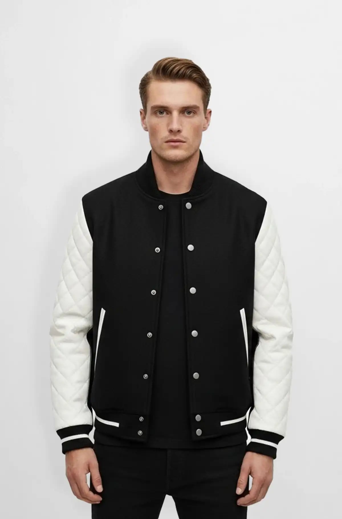 Varsity Quilted Sleeve Leather Jacket Varsity Quilted Sleeve Leather Jacket