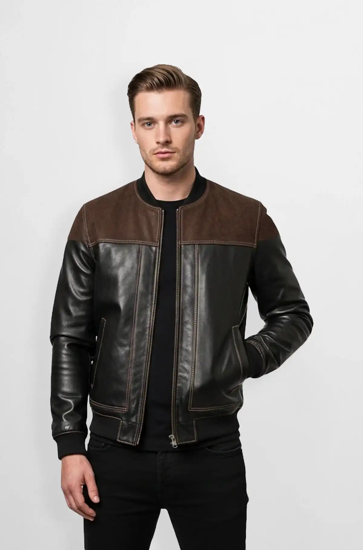 Vintage Edge Two-Tone Varsity Leather Jacket Vintage Edge Two-Tone Varsity Leather Jacket