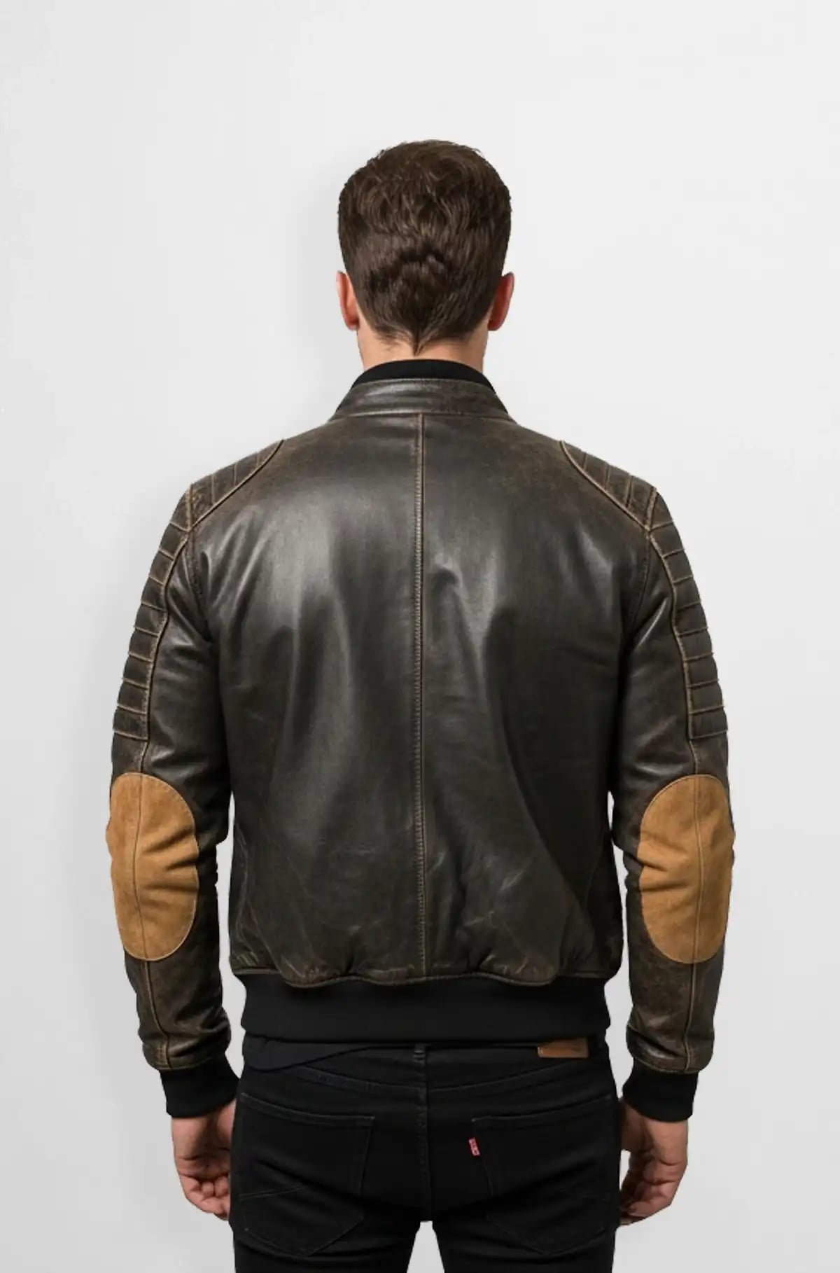 Vintage Leather Bomber Jacket with Quilted Shoulders Vintage Leather Bomber Jacket with Quilted Shoulders