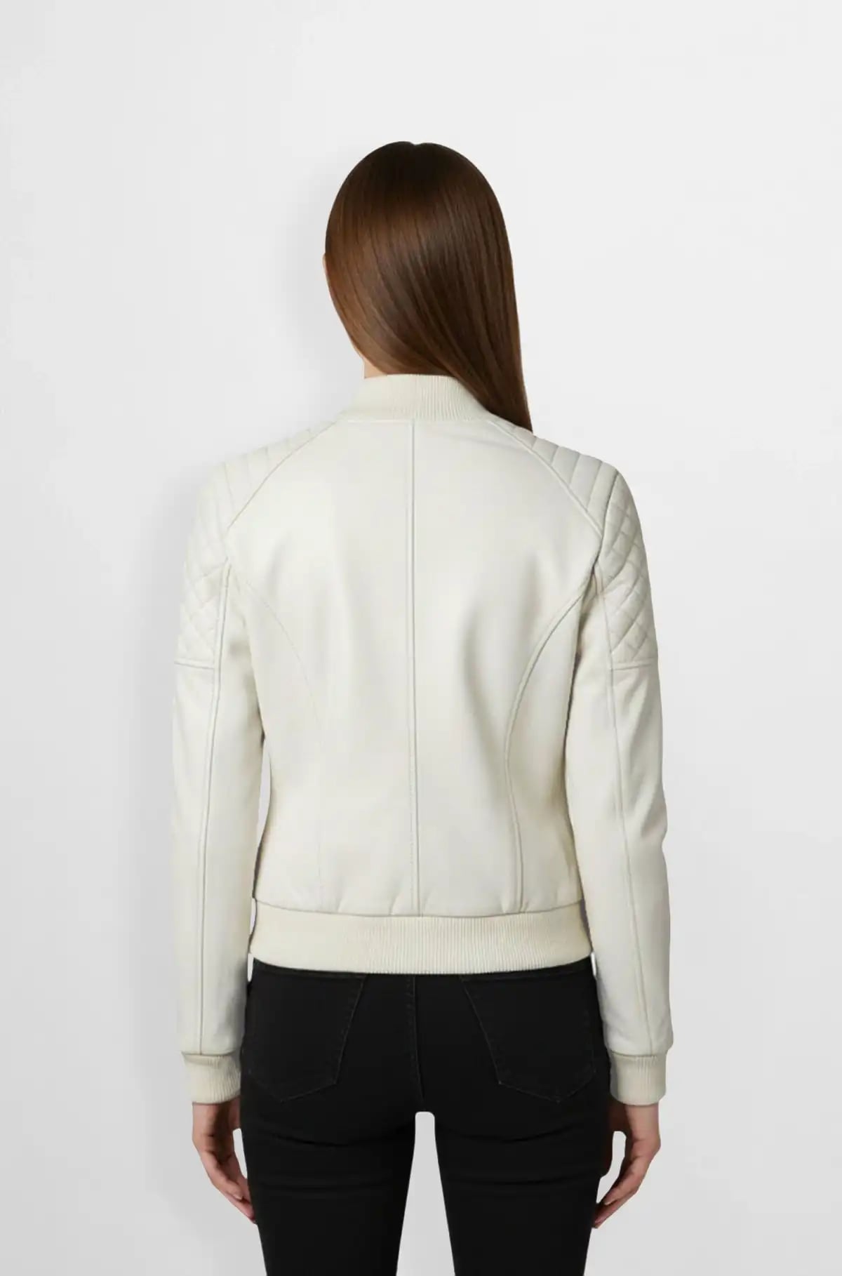 White Quilted Leather Bomber Jacket White Quilted Leather Bomber Jacket