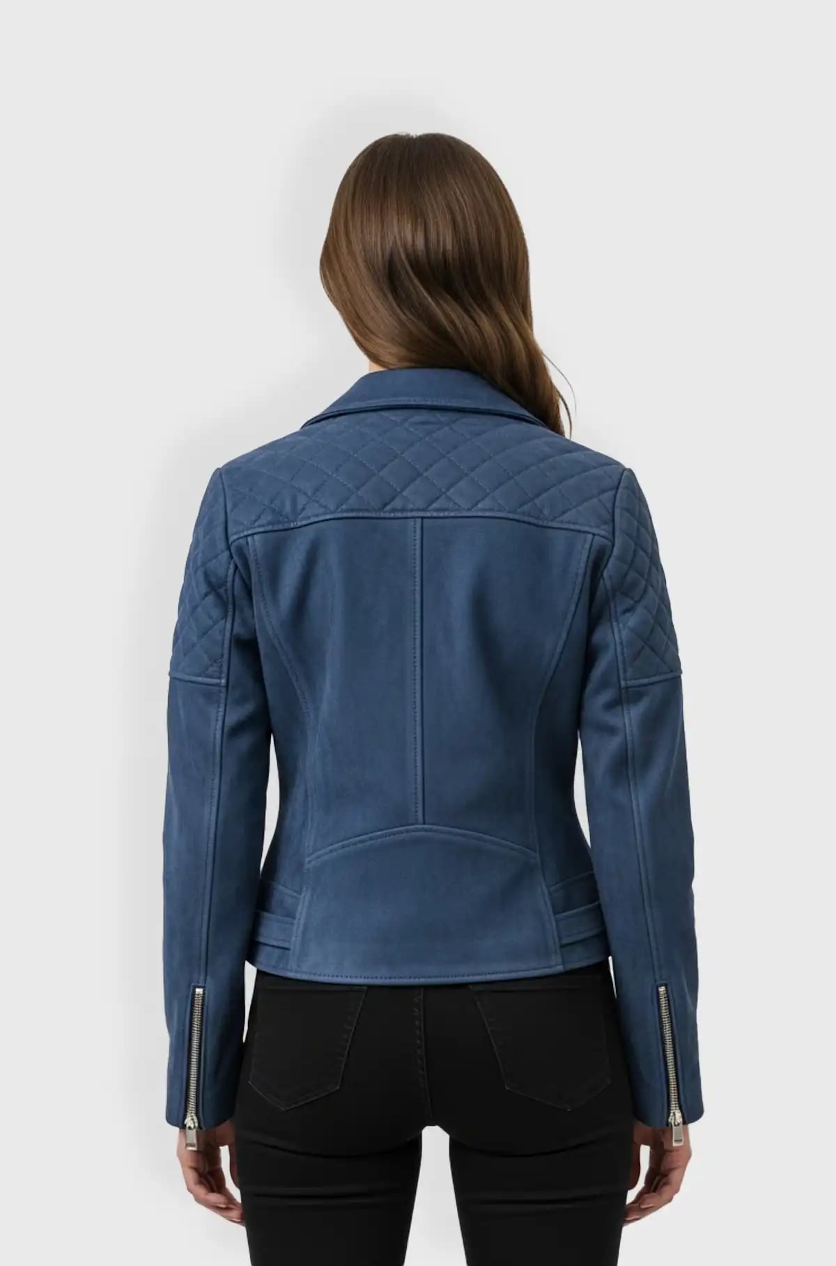 Womens Blue Quilted Suede Biker Jacket Womens Blue Quilted Suede Biker Jacket