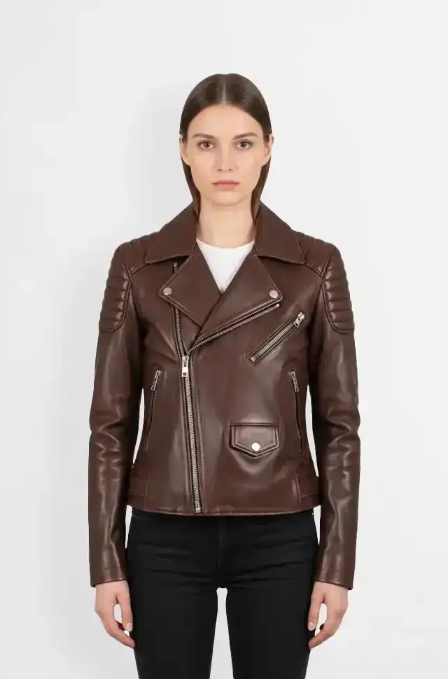 Womens Chocolate Brown Biker Leather Jacket Womens Chocolate Brown Biker Leather Jacket