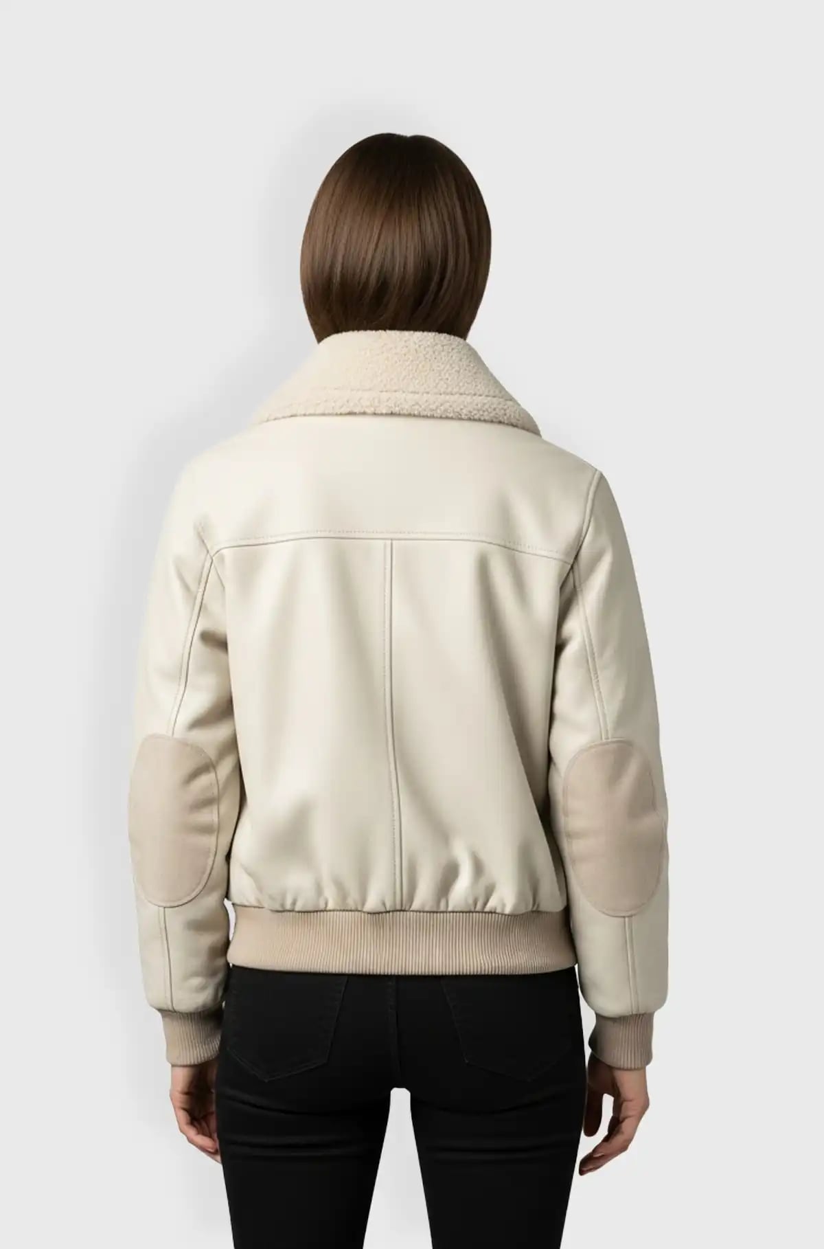 Womens White Shearling Bomber Leather Jacket Womens White Shearling Bomber Leather Jacket