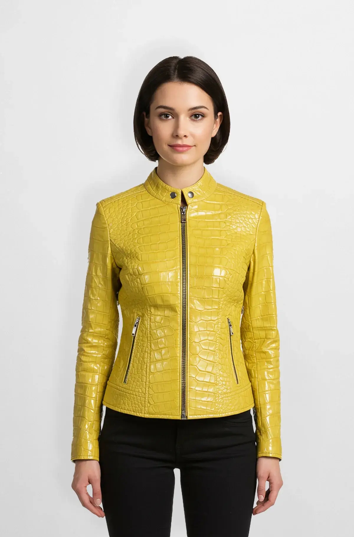 Yellow Crocodile Leather Jacket for Women Yellow Crocodile Leather Jacket for Women