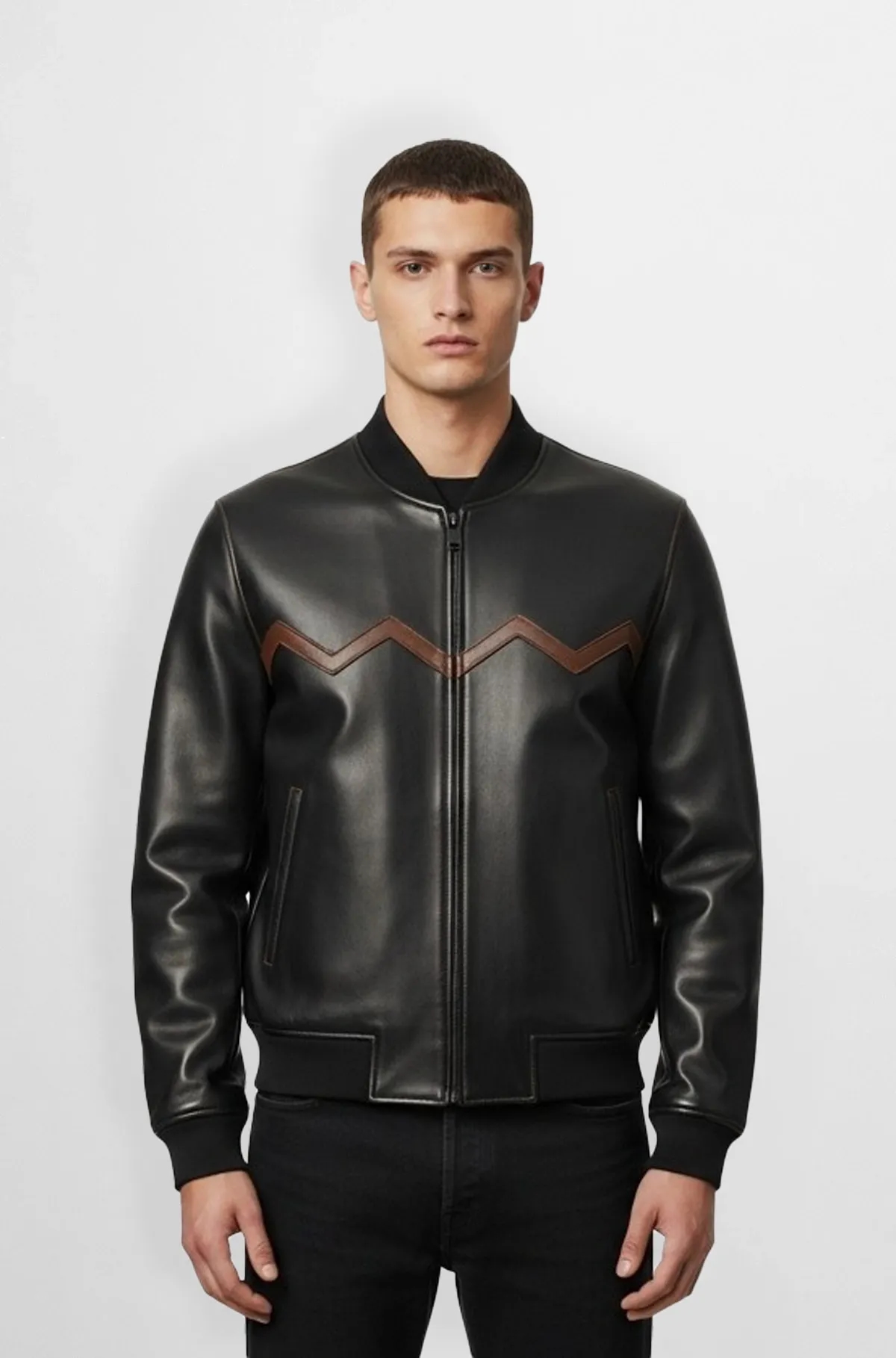 Zigzag Leather Bomber Jacket Zigzag Leather Bomber Jacket