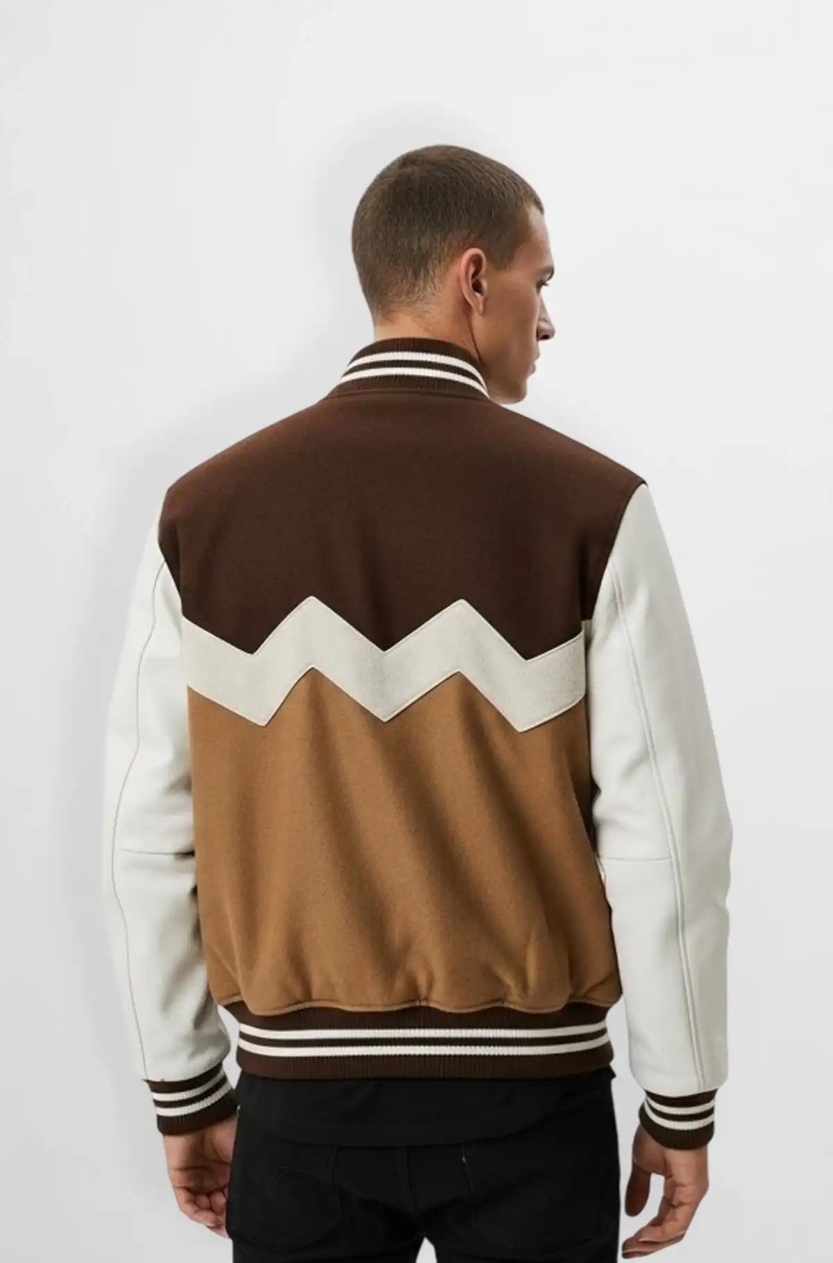 Zigzag Panel Varsity Leather Jacket Tricolor Edition Zigzag Panel Varsity Leather Jacket Tricolor Edition