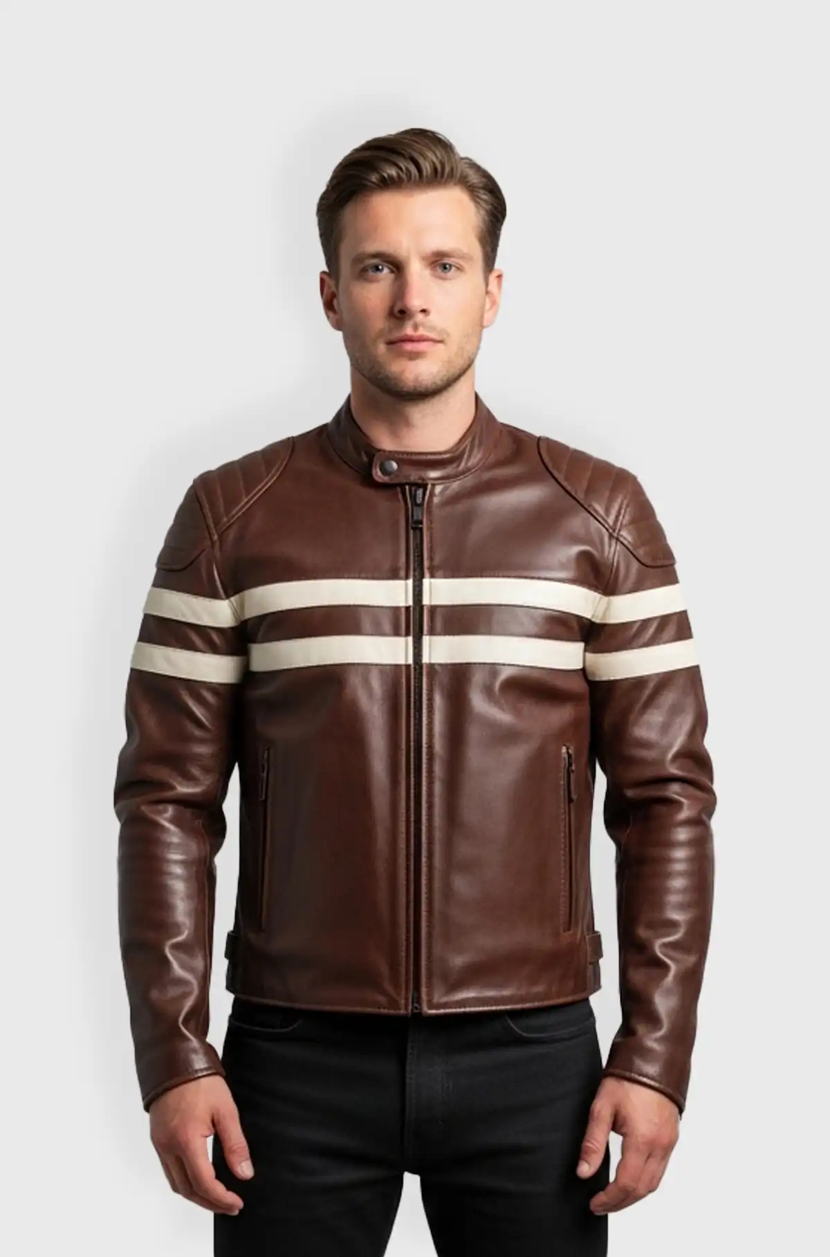 Mens Brown Cafe Leather Jacket Mens Brown Cafe Leather Jacket