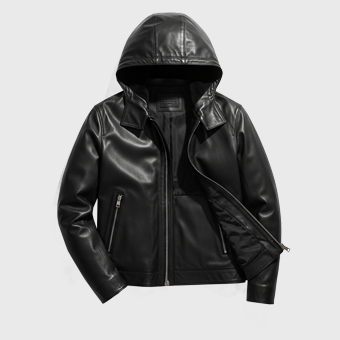 Mens Black Leather Jackets Hood