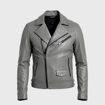 Mens Grey Biker Leather Jackets
