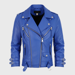 Womens Blue Biker Leather Jackets