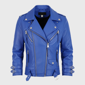 Womens Blue Biker Leather Jackets