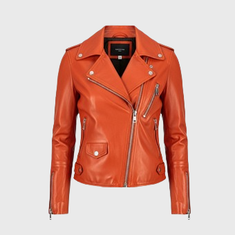 Womens Orange Biker Leather Jackets