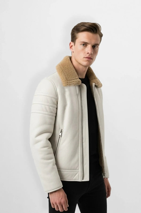 Arctic Luxe White Shearling Leather Jacket