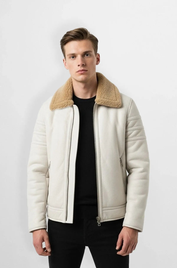 Arctic Luxe White Shearling Leather Jacket