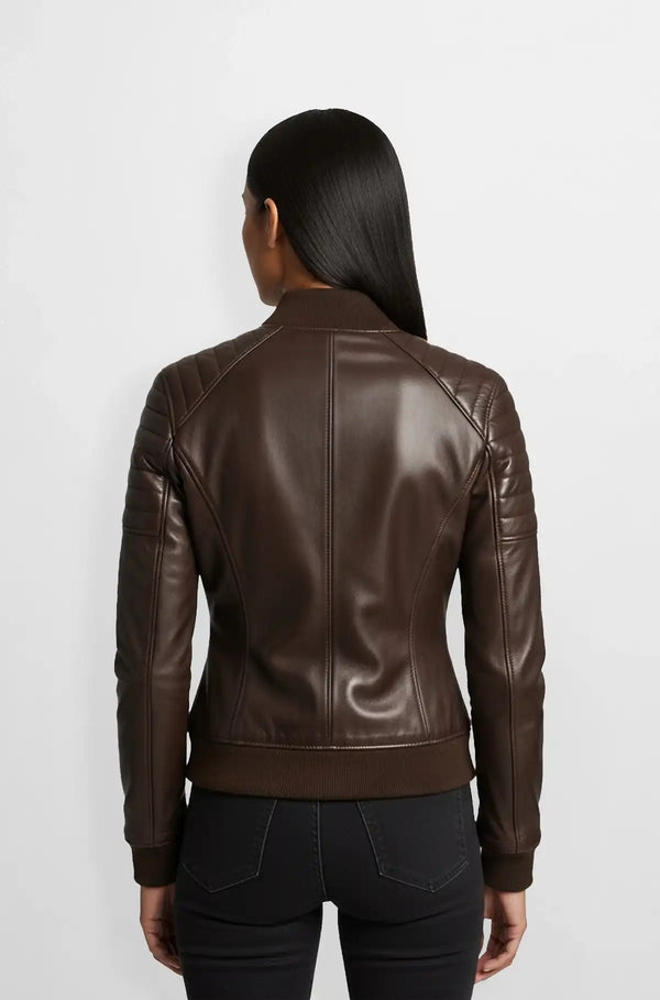 Ash Brown Leather Bomber Jacket