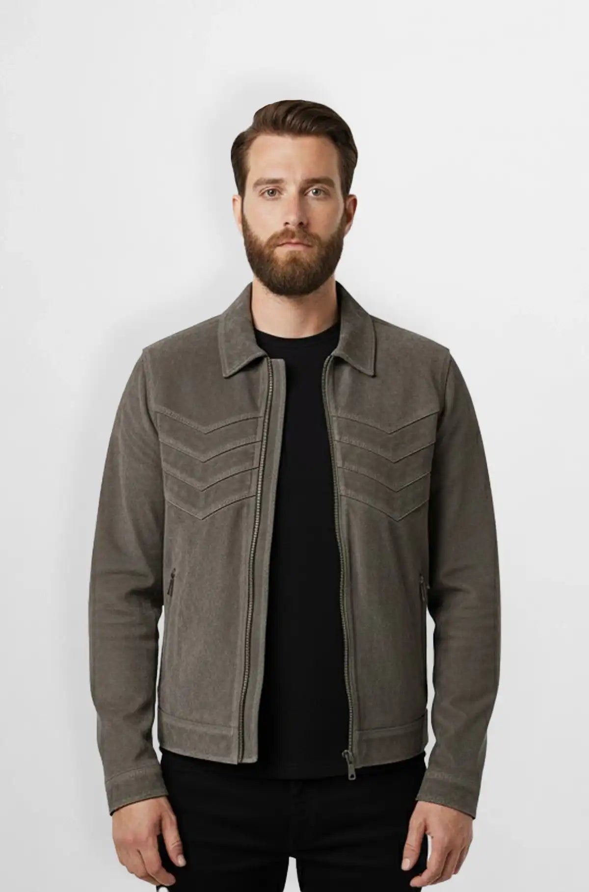 Ash Grey Suede Jacket for Men