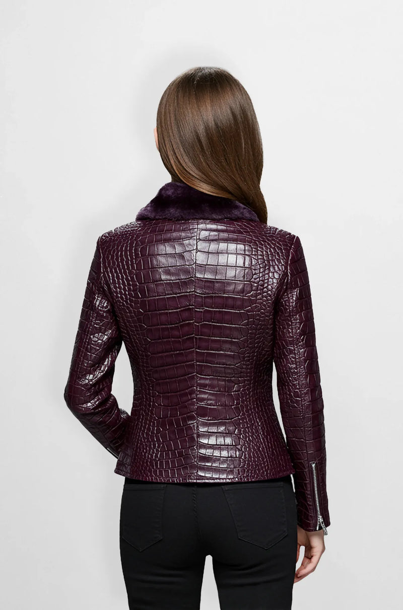 Aubergine Luxe Crocodile Bomber Jacket
