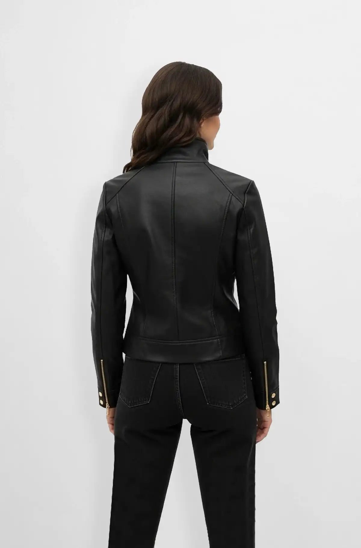 Avery Womens Black Faux Leather Jacket back view