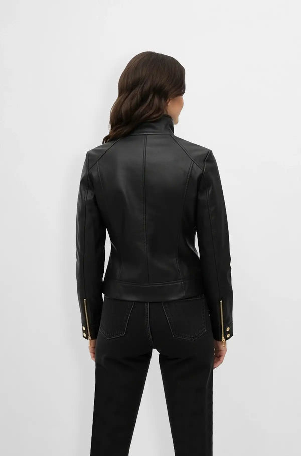 Avery Womens Black Faux Leather Jacket back view