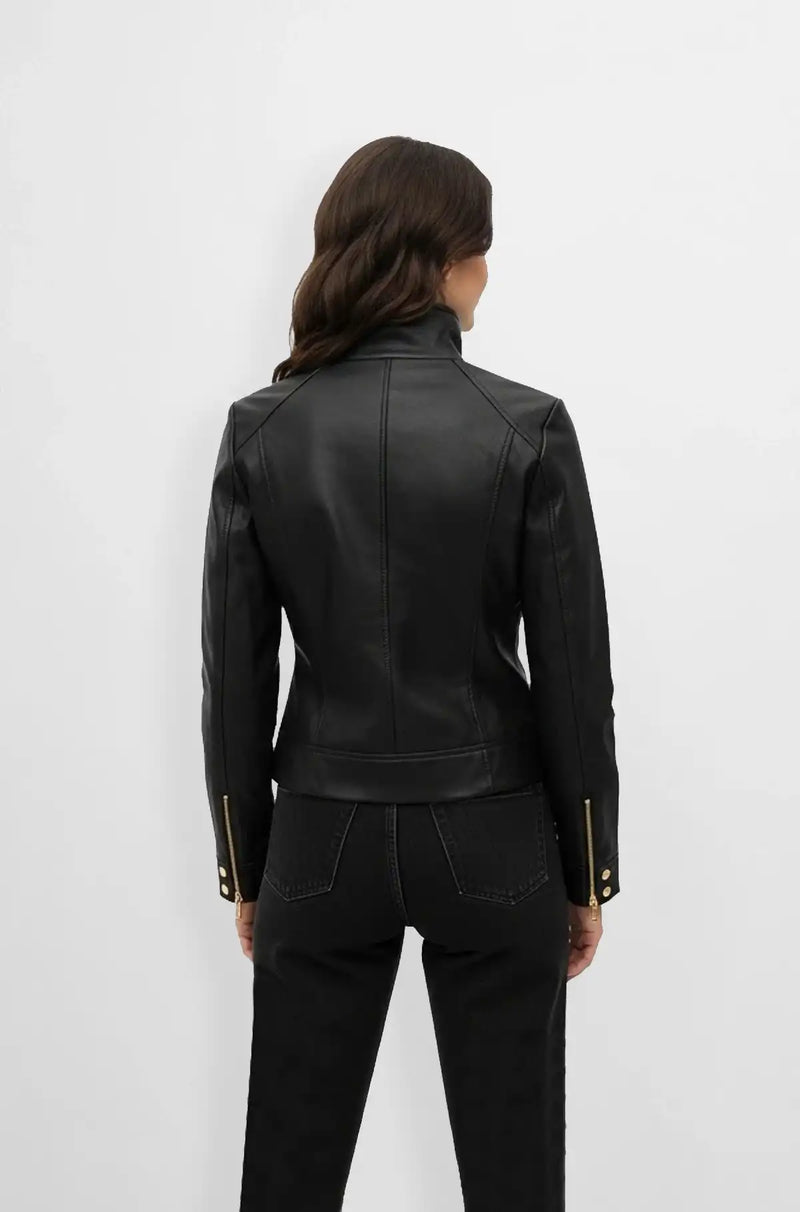 Avery Womens Black Faux Leather Jacket back view
