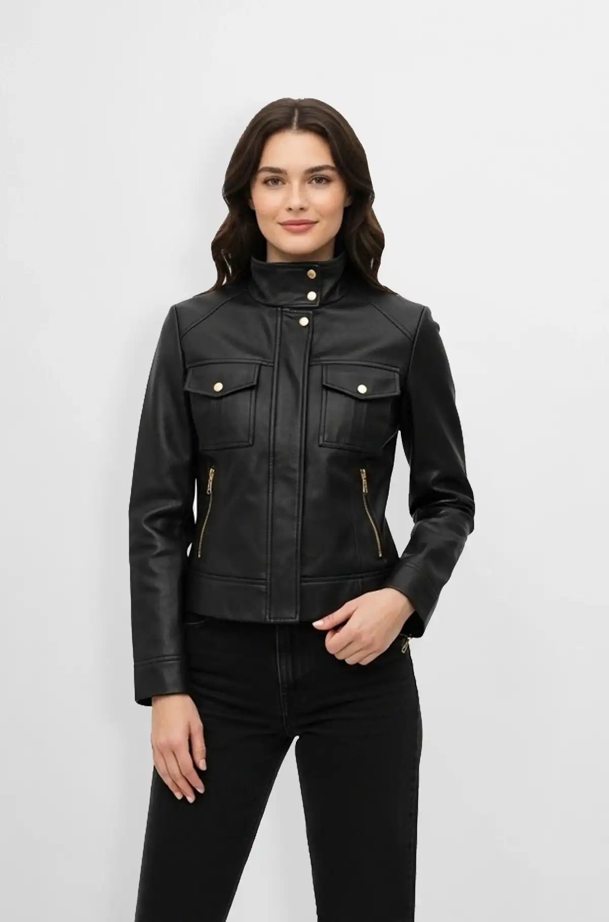 Avery Women's Black Faux Leather Jacket front view