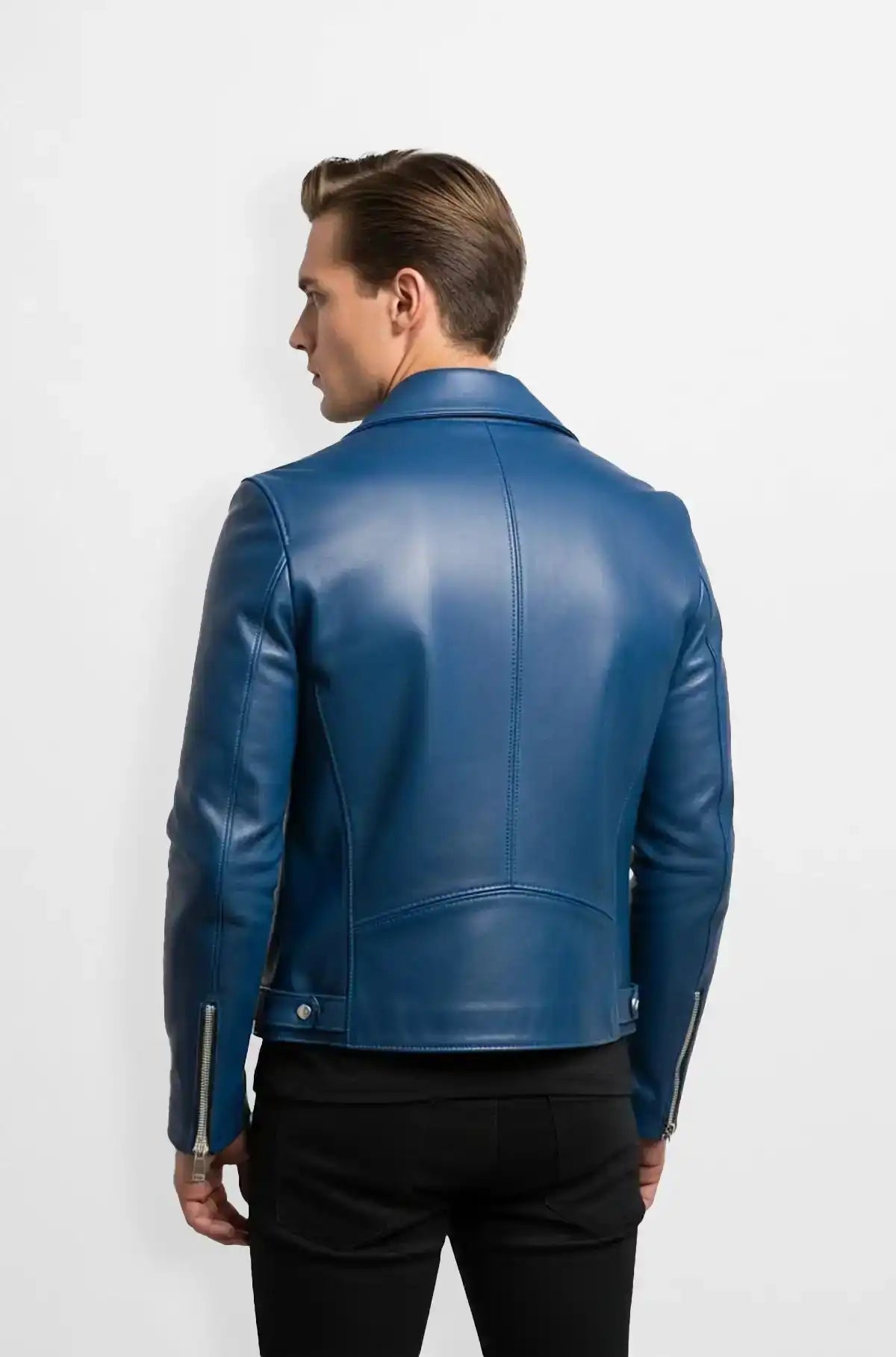 Azure Blaze Biker Jacket back view