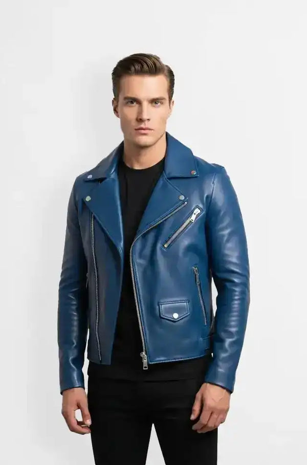 Azure Blaze Biker Jacket front view