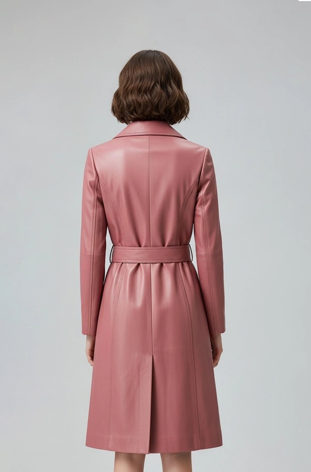 Baby Pink Leather Trench Coat Back view