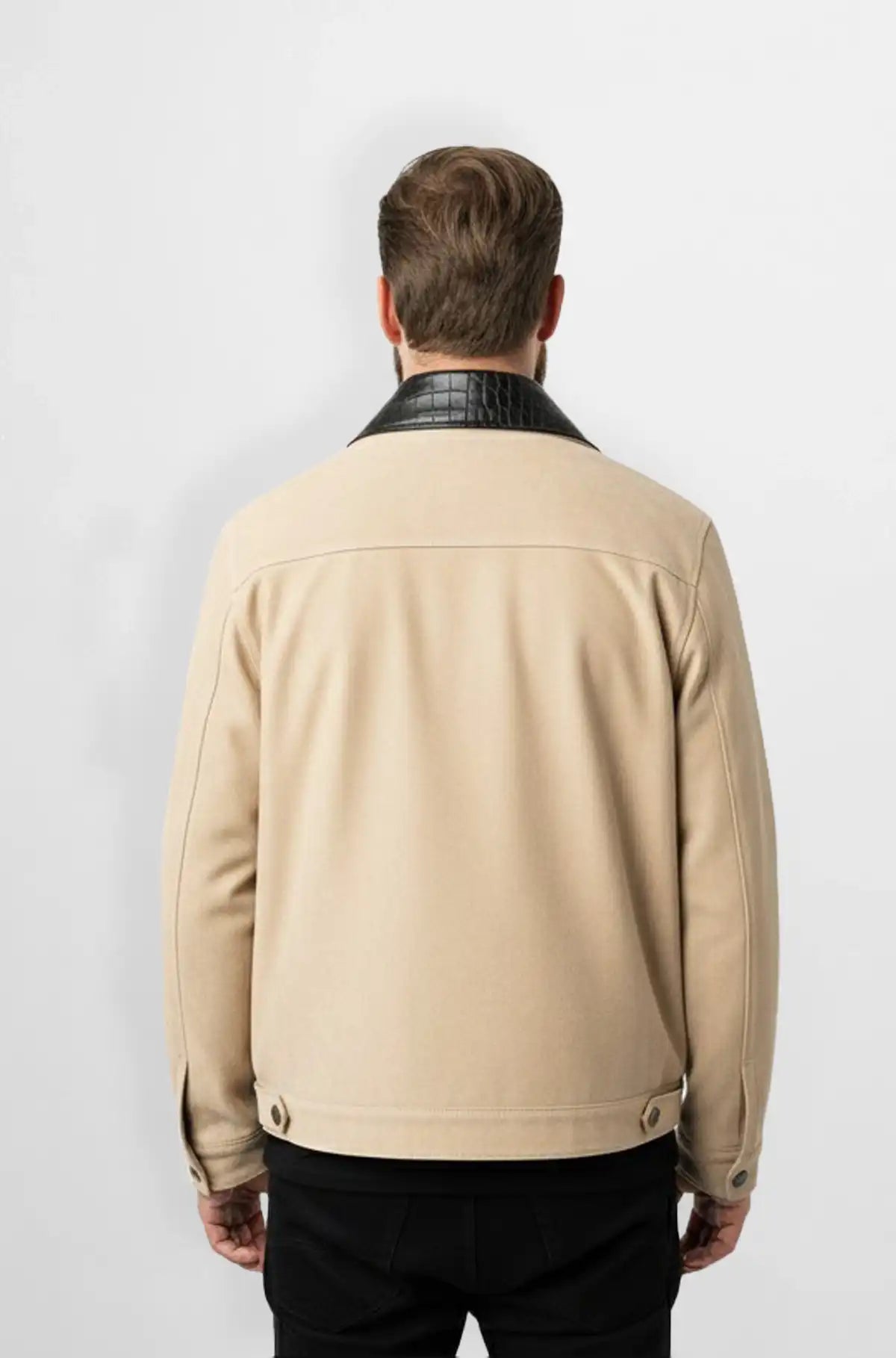 Beige Sand Suede Leather Trucker Jacket Back view