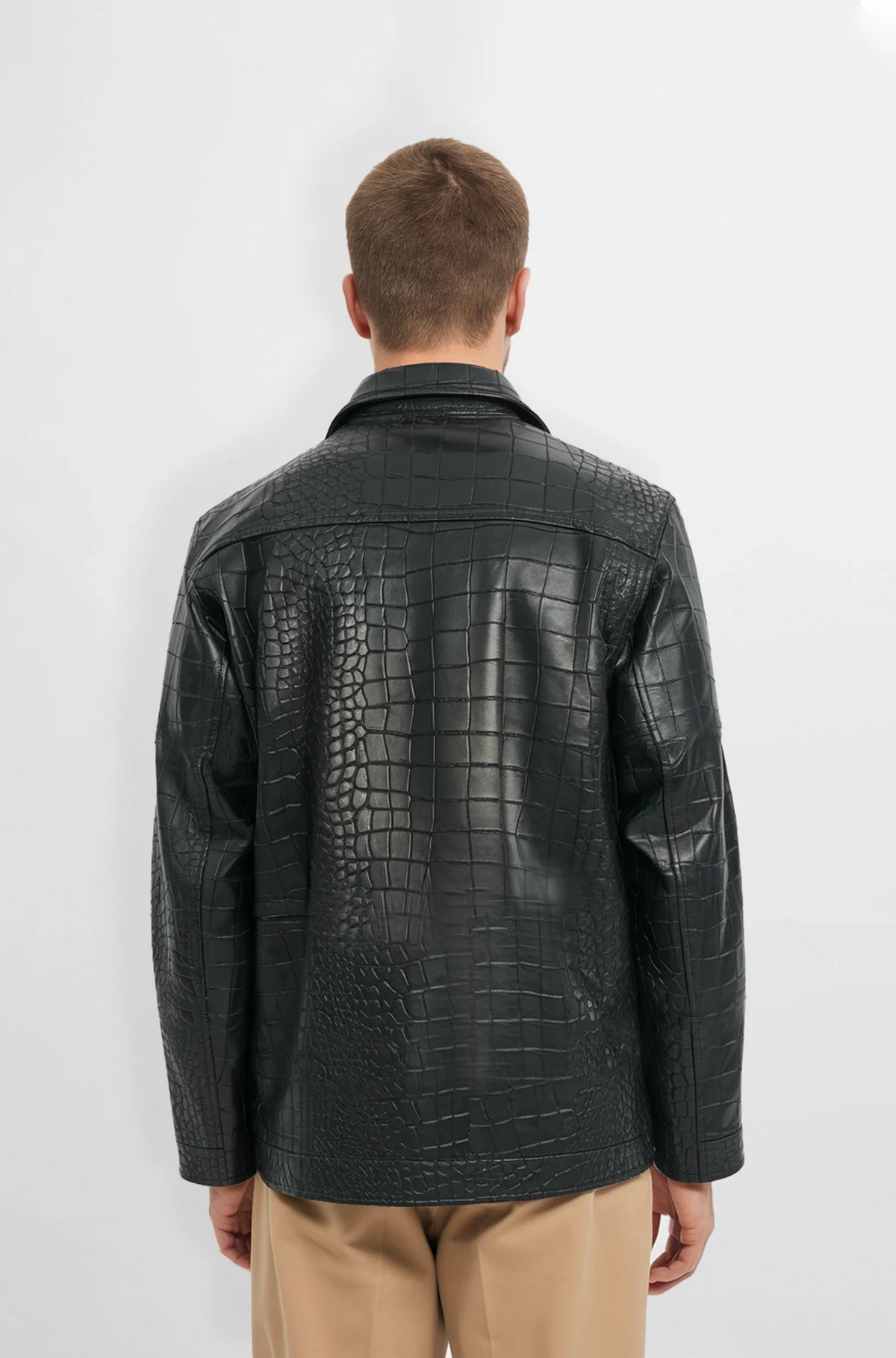Black Crocodile Pattern Leather Jacket back view