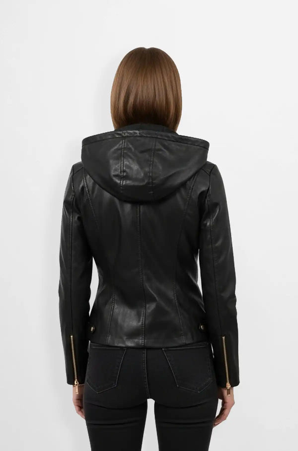 Black Hooded Leather Jacket