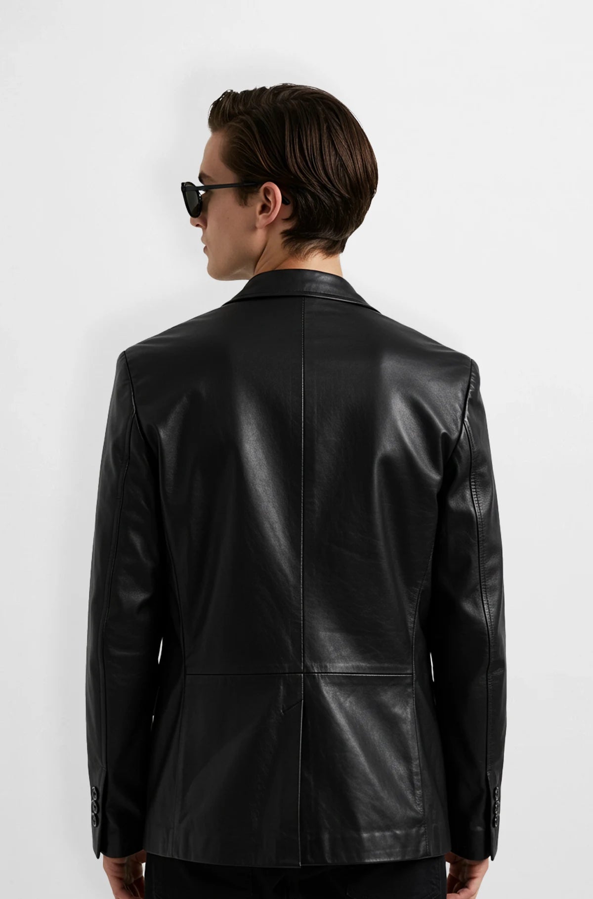Men’s Classic Black Leather Blazer back view
