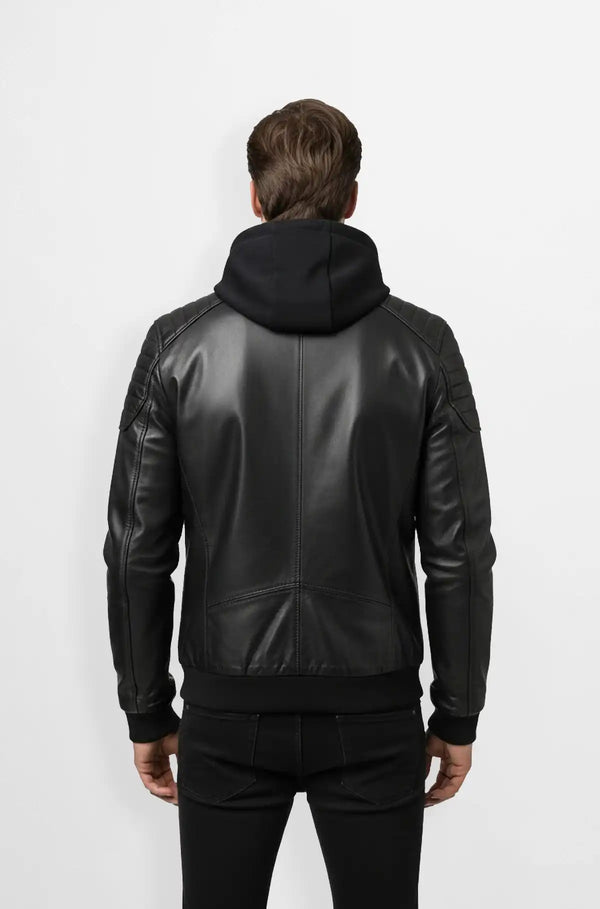 Black Leather Bomber Jacket Back view