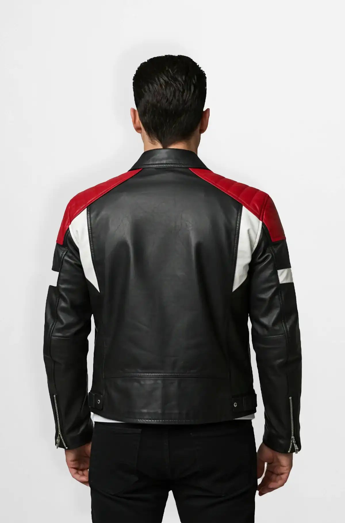 Black Multicolor Leather Moto Jacket Back view