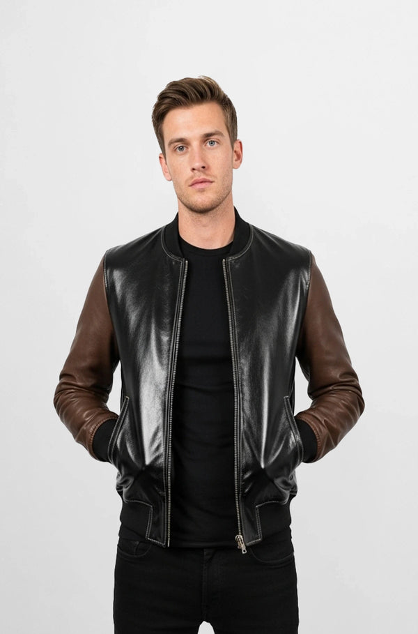 Black and Brown Varsity Leather Jacket