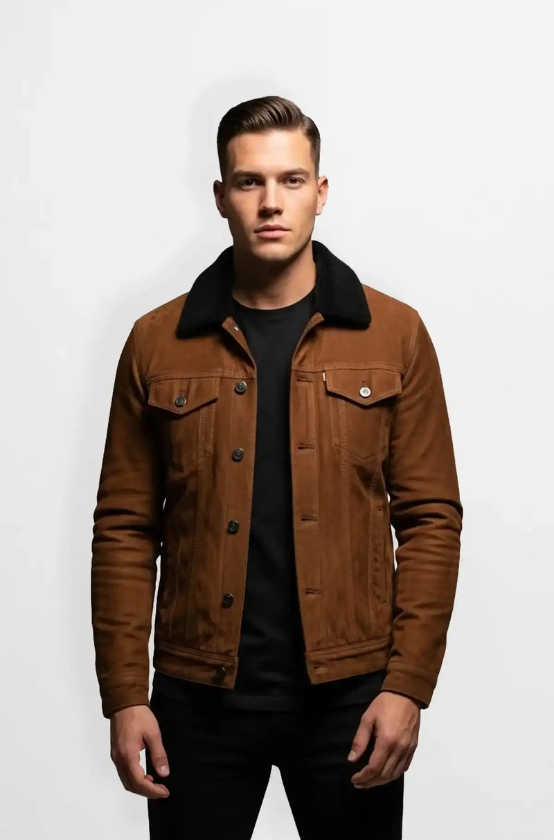 Black shearling Brown Bomber Jacket
