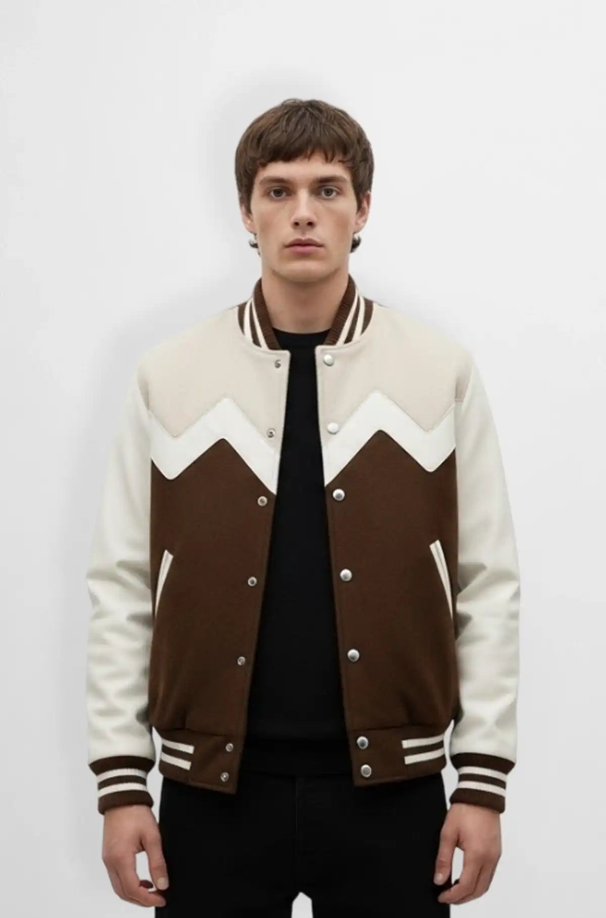 Brown And Off-White Ridge Varsity Jacket
