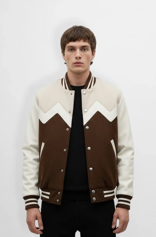 Brown And Off-White Ridge Varsity Jacket
