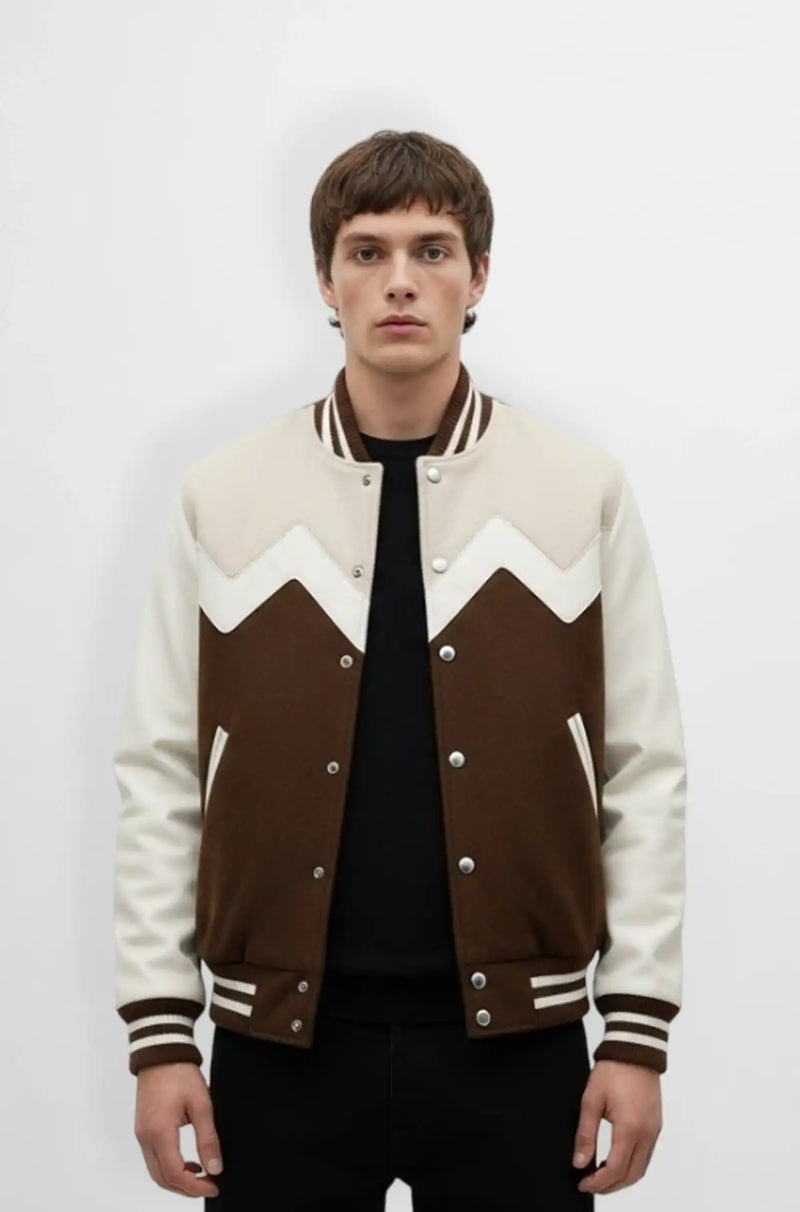 Brown And Off-White Ridge Varsity Jacket