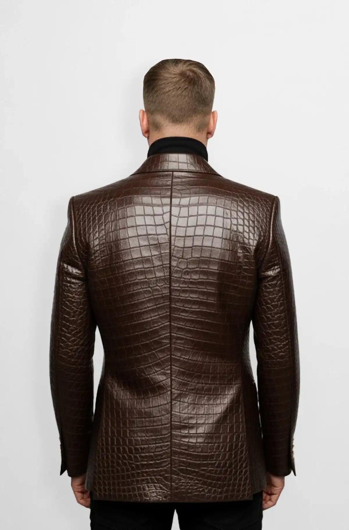 Brown Double Breasted Crocodile Leather Blazer Back view
