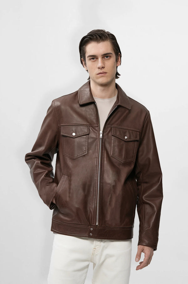 Brown Leather Jacket for Men front view
