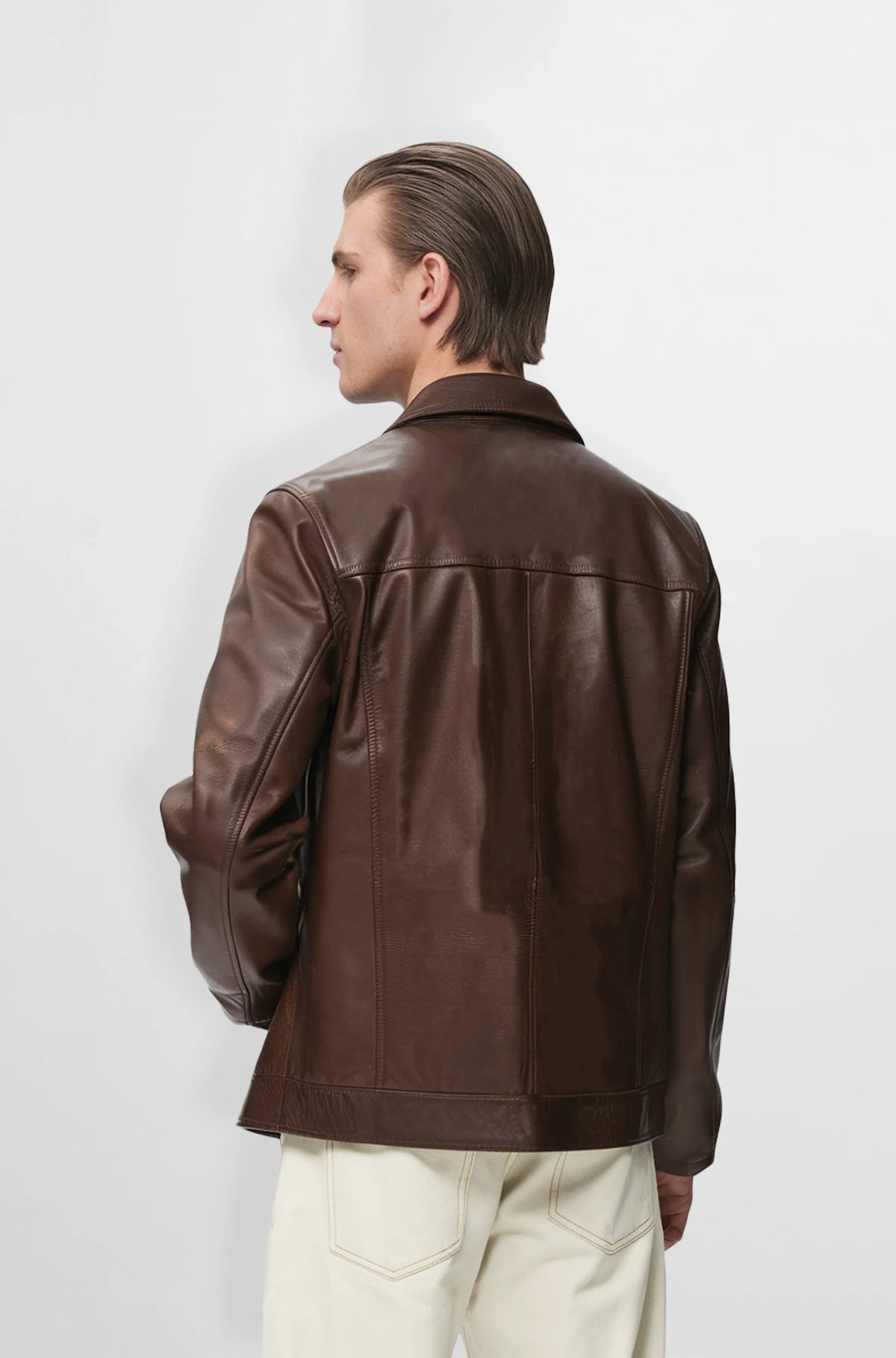 Brown Leather Jacket for Men back view