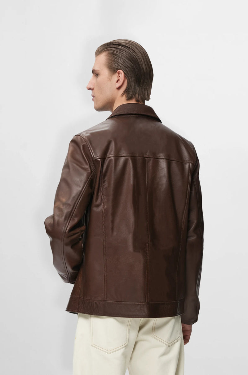 Brown Leather Jacket for Men back view