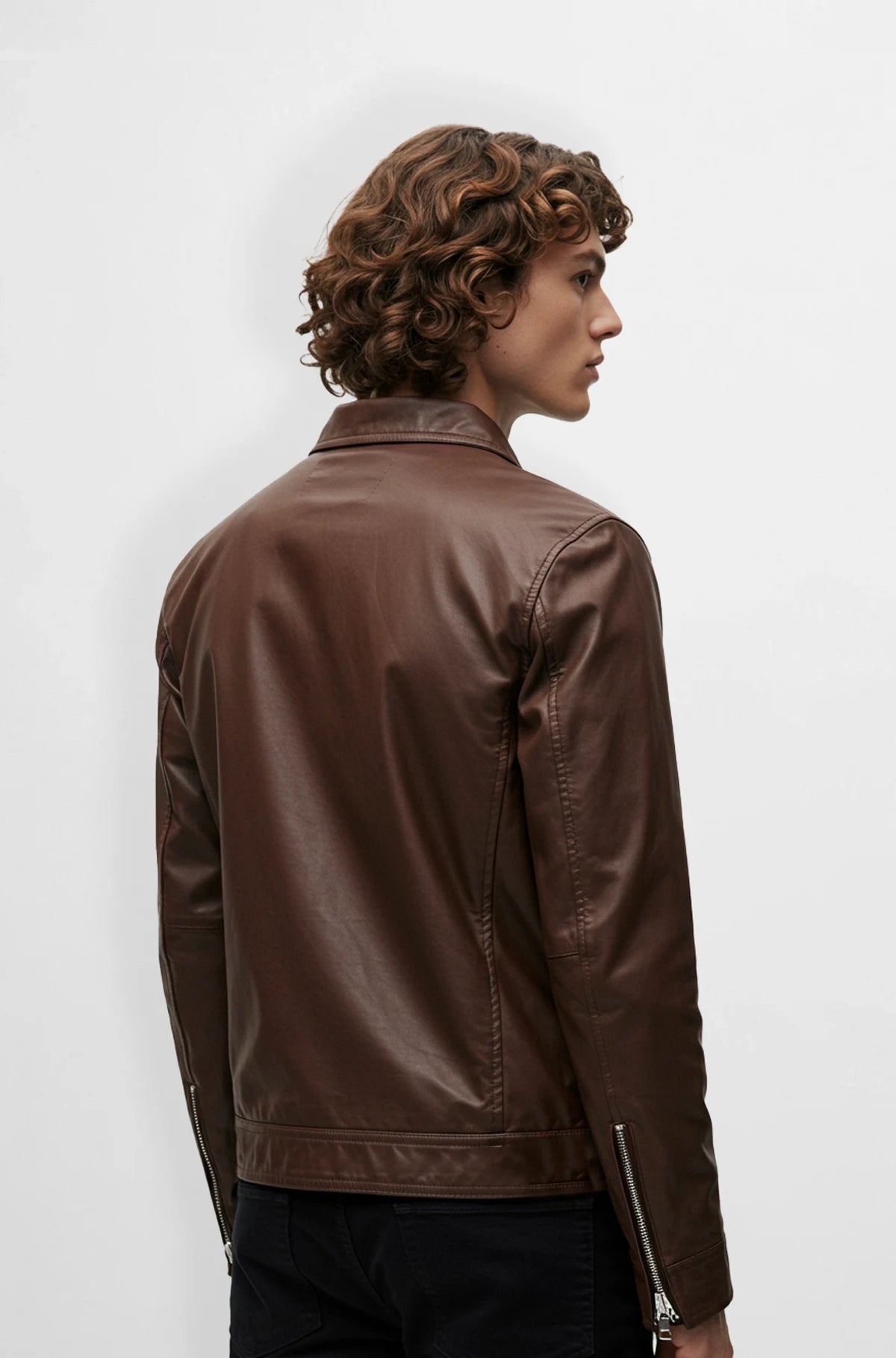 Brown Leather Shirt Jacket for Men back view