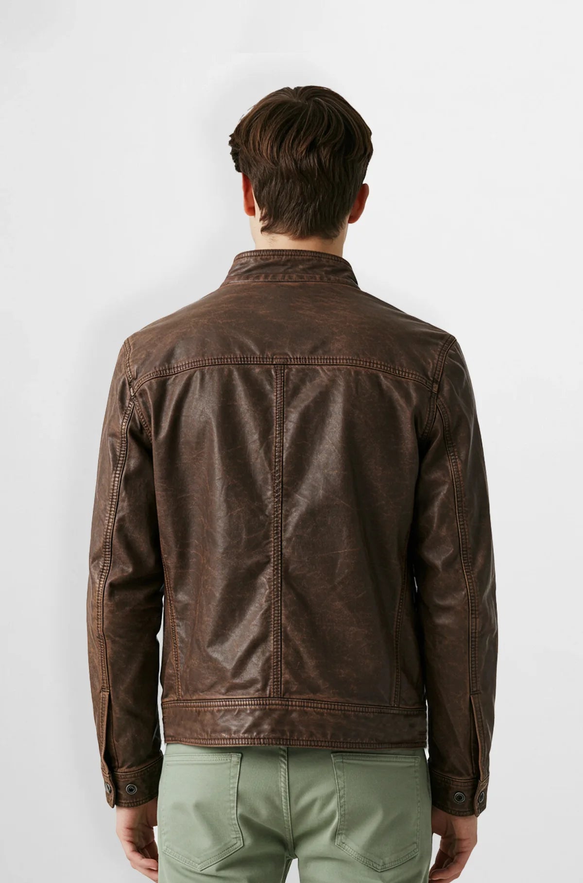 Brown Moto Leather Jacket for Men back view